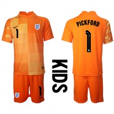 England Jordan Pickford #1 Målvakt Bortaställ Barn VM 2022 Korta ärmar (+ Korta byxor)
